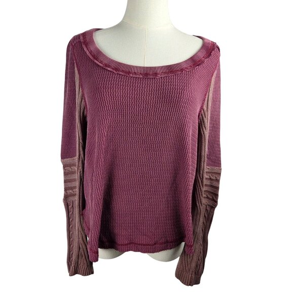 Free People We The Free Sweater XS Oversize Swinging Cable Cuff Sweater Grape - Picture 3 of 11